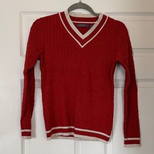 Liz Claiborne Red V-Neck Sweater with White Trim